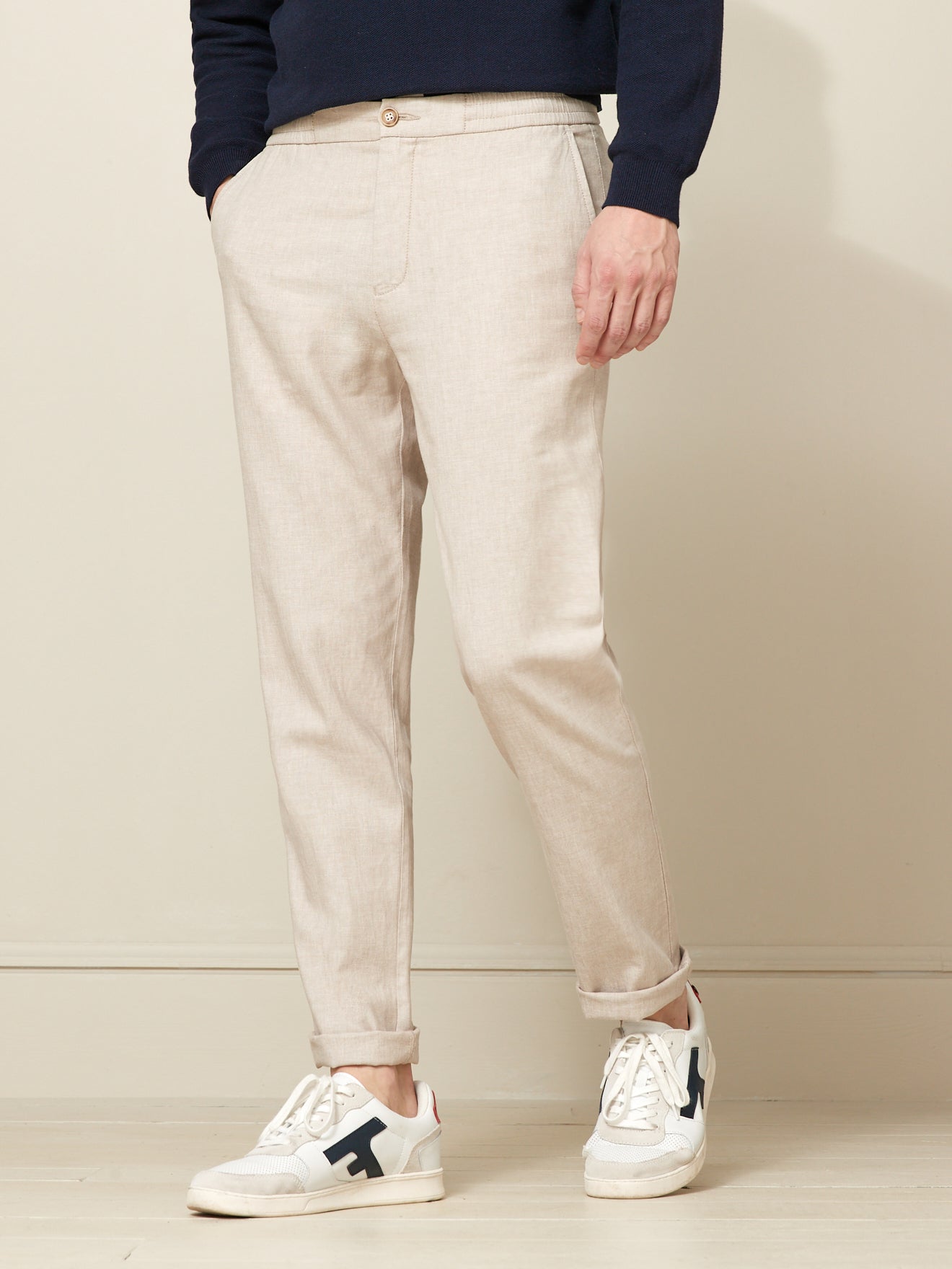Pantalon taille élastiquée coton et lin homme
