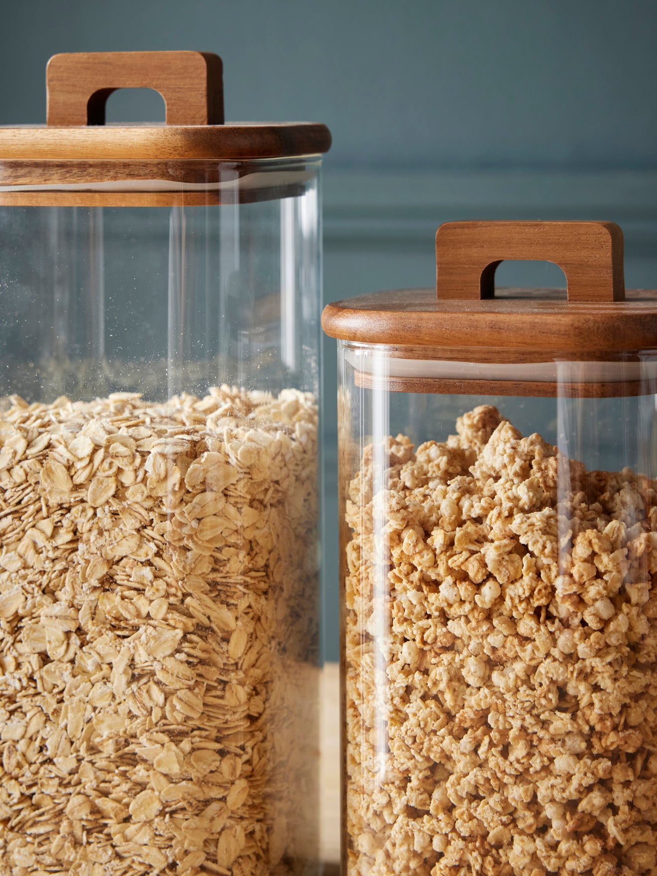 Pot en verre et bois d'acacia par lot de 3