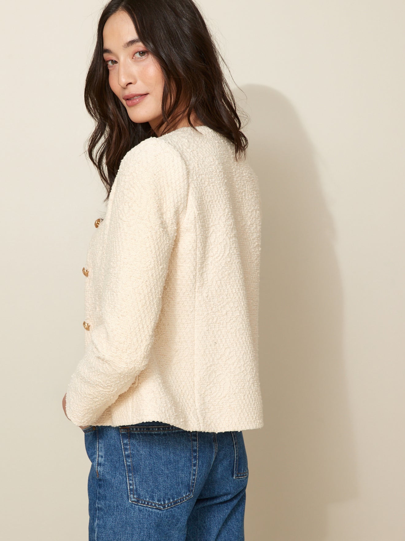 Veste sans col tweed femme