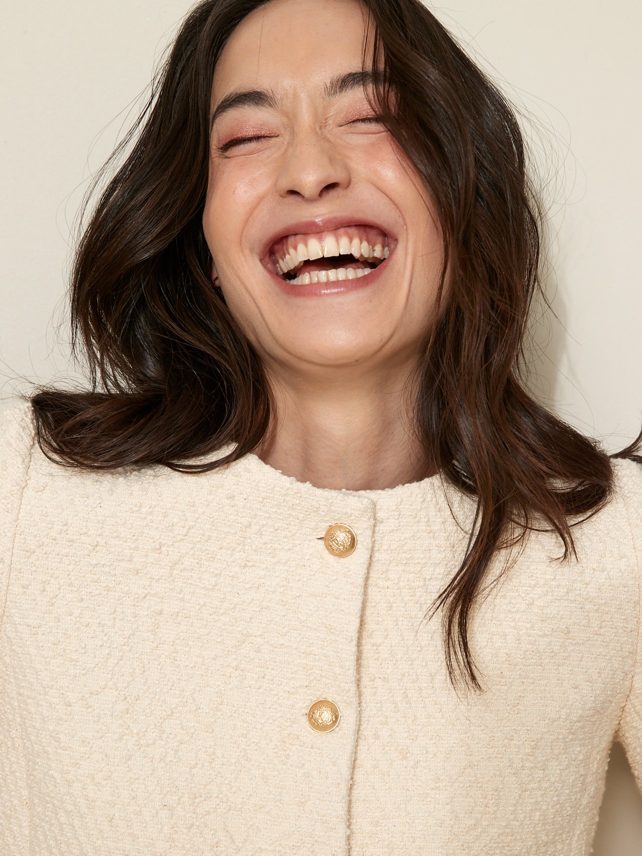 Veste sans col tweed femme