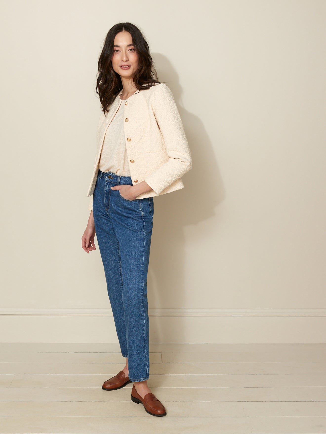 Veste sans col tweed femme