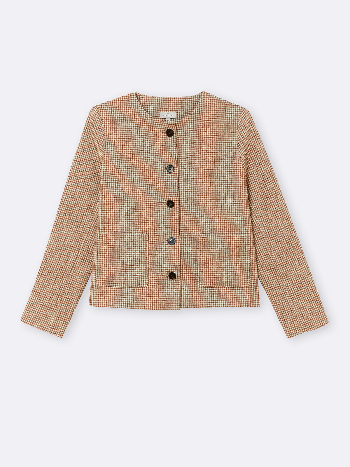 Veste sans col tissu vichy femme