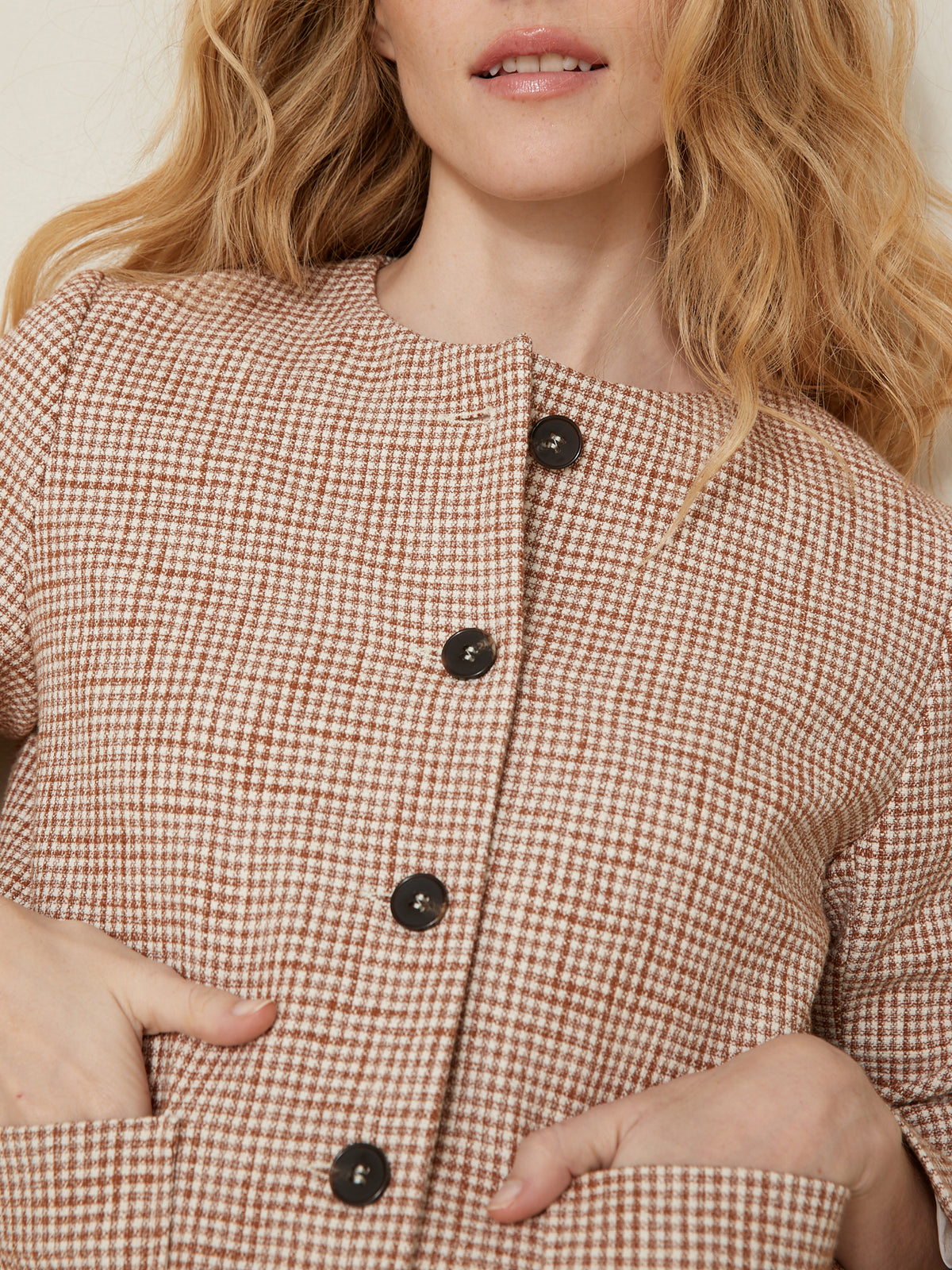 Veste sans col tissu vichy femme