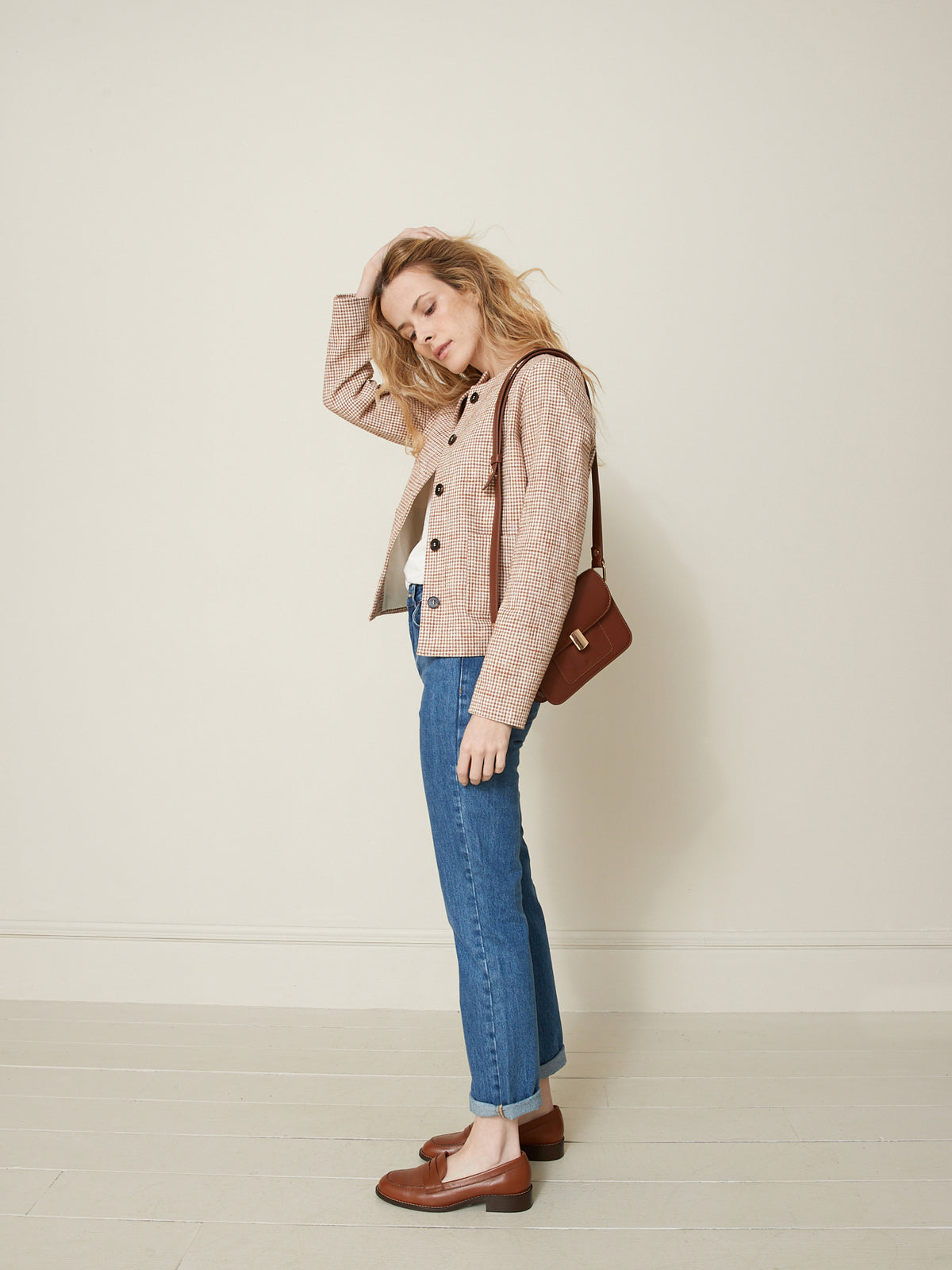 Veste sans col tissu vichy femme