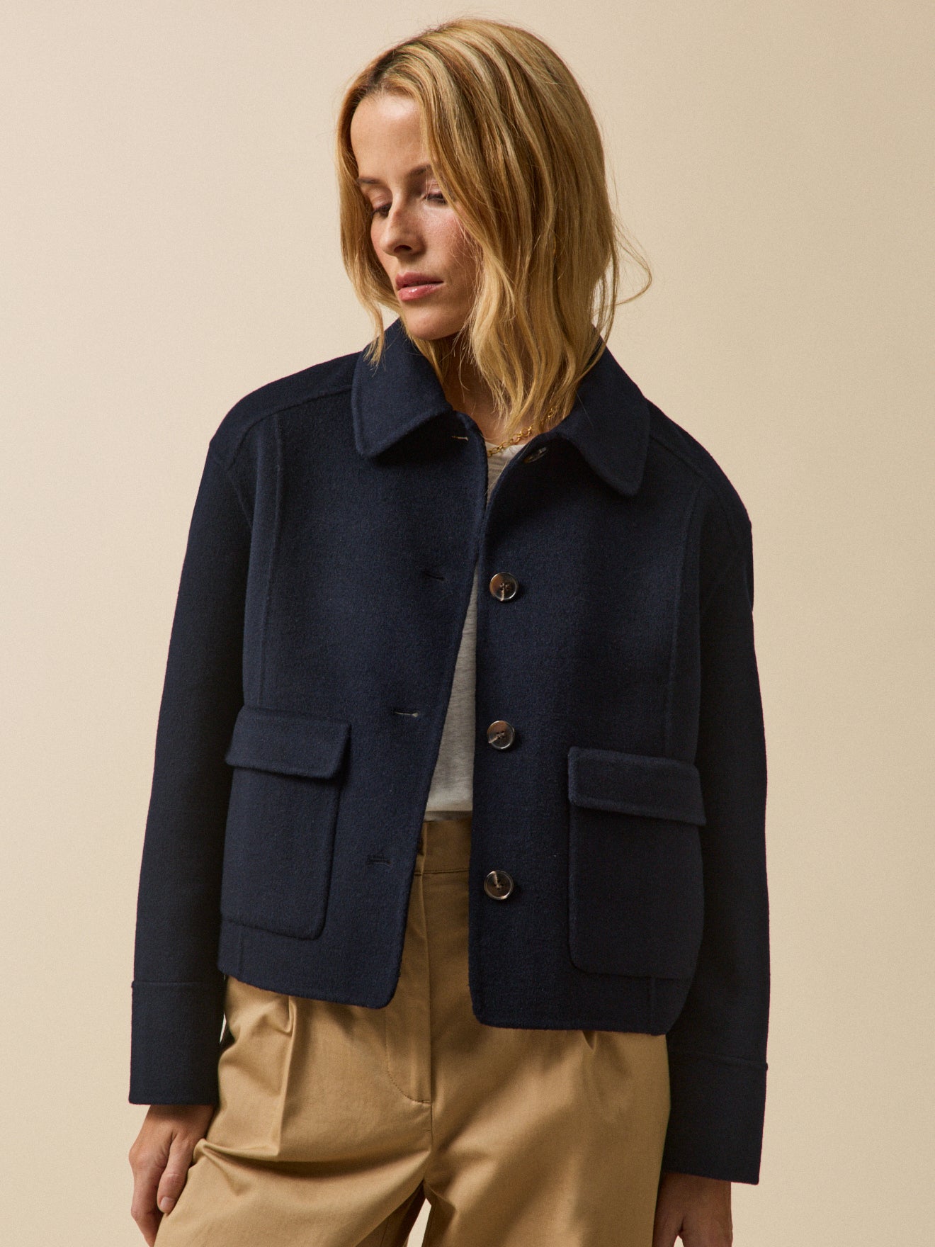 Veste boutonnée lainage double face femme