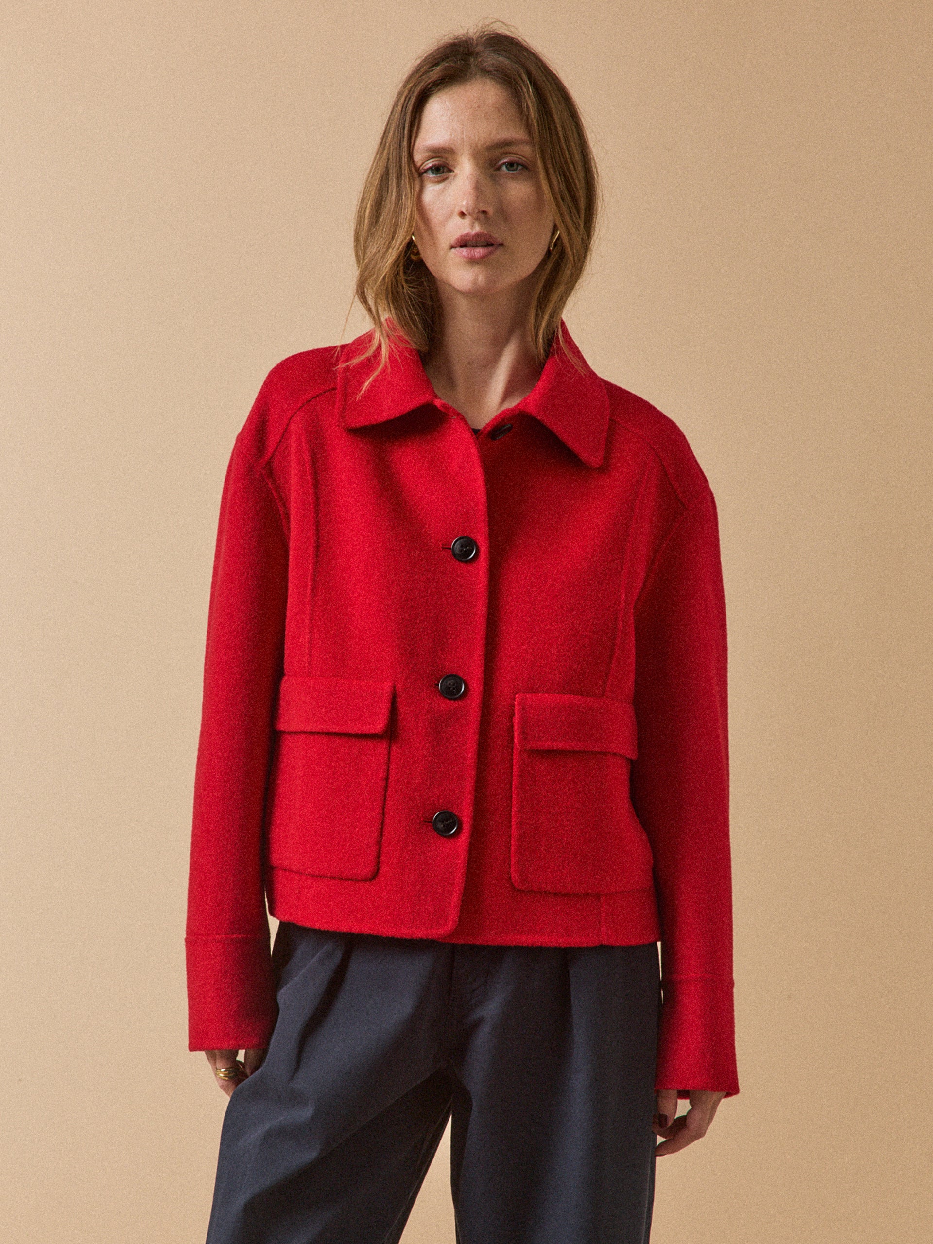 Veste boutonnée lainage double face femme