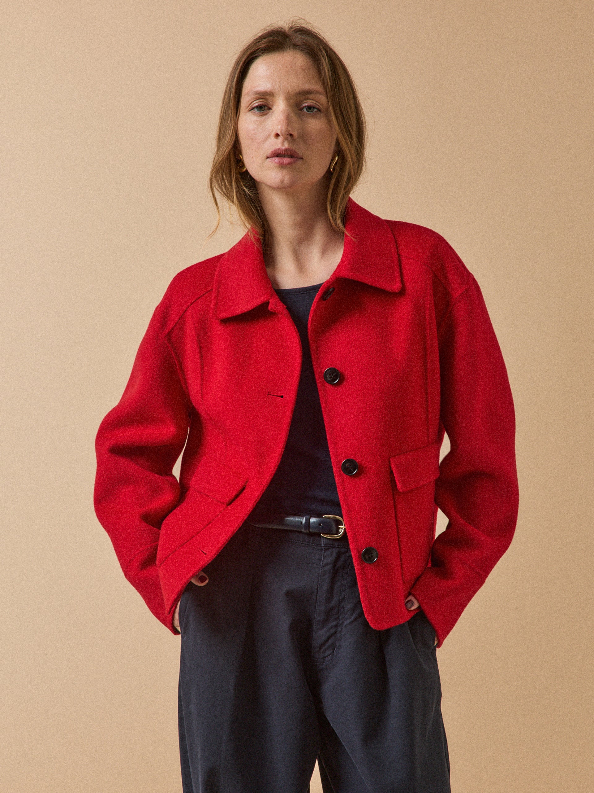 Veste boutonnée lainage double face femme