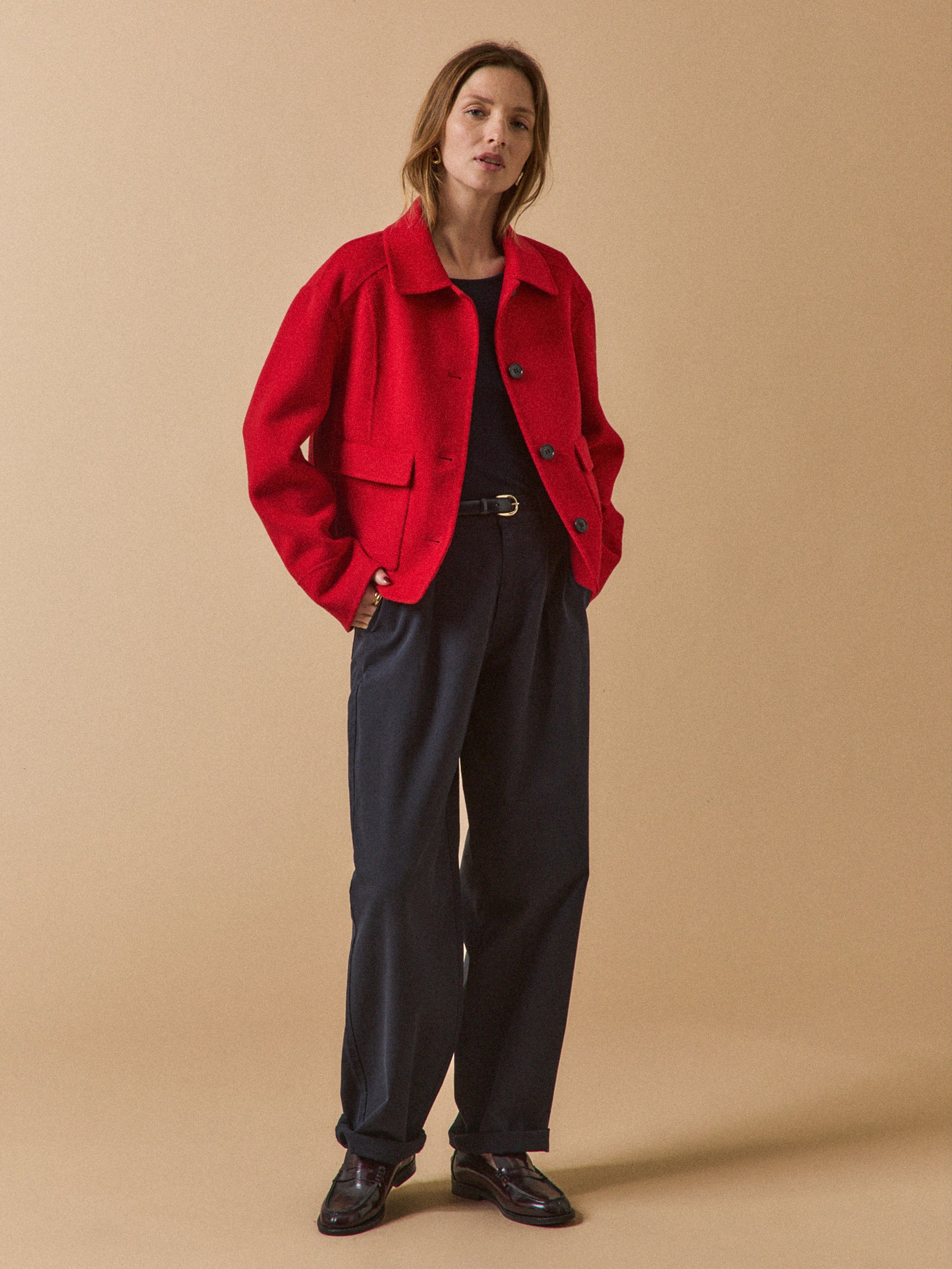 Veste boutonnée lainage double face femme