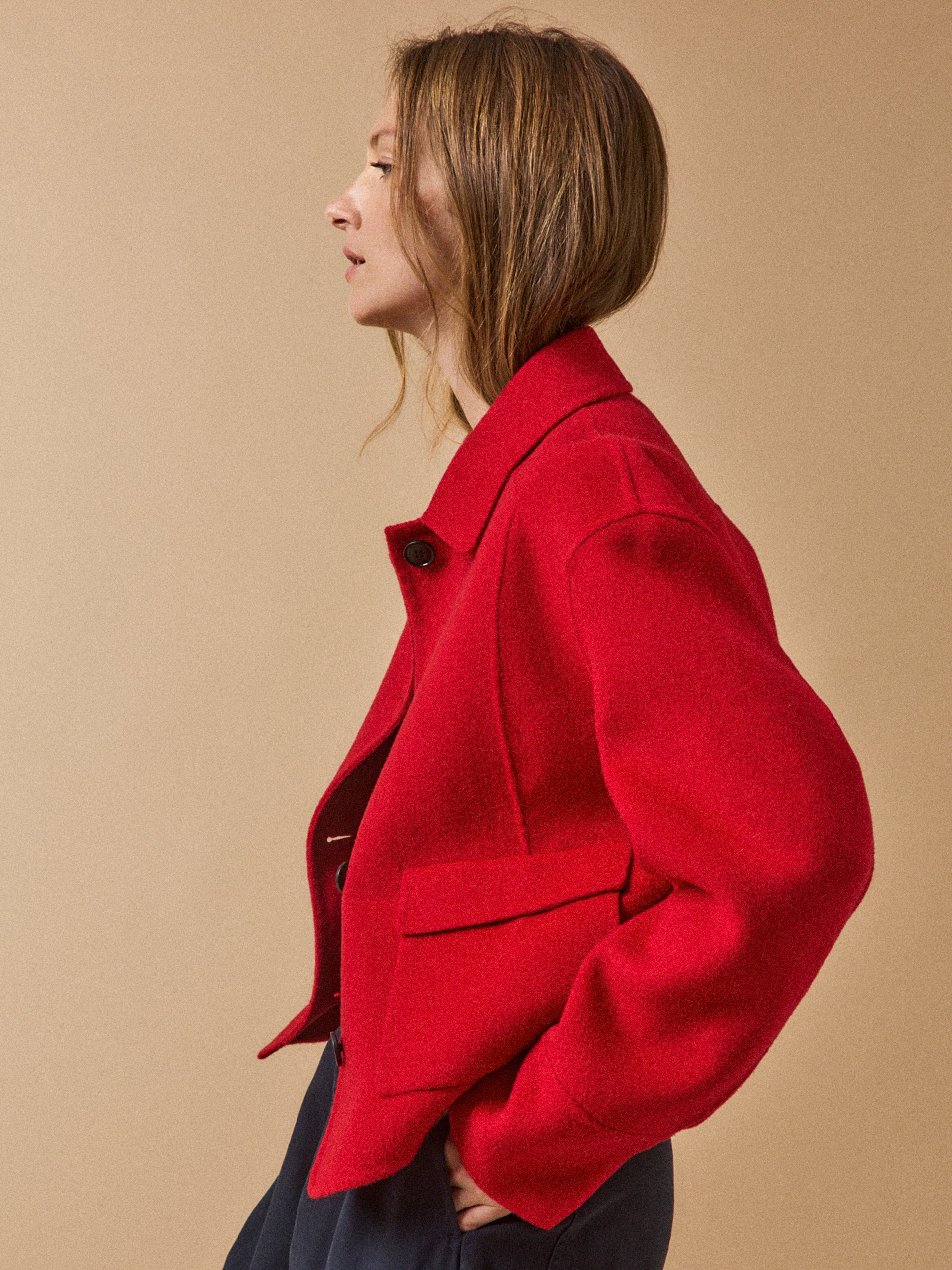 Veste boutonnée lainage double face femme