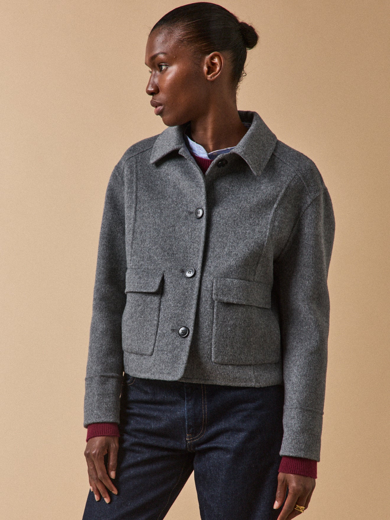 Veste boutonnée lainage double face femme