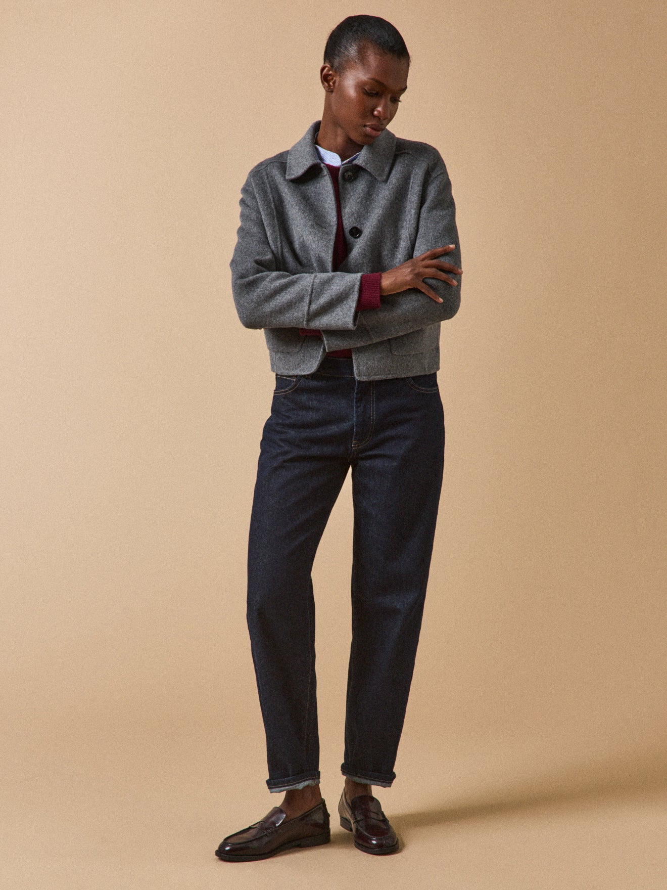 Veste boutonnée lainage double face femme
