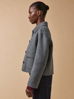 Veste boutonnée lainage double face femme