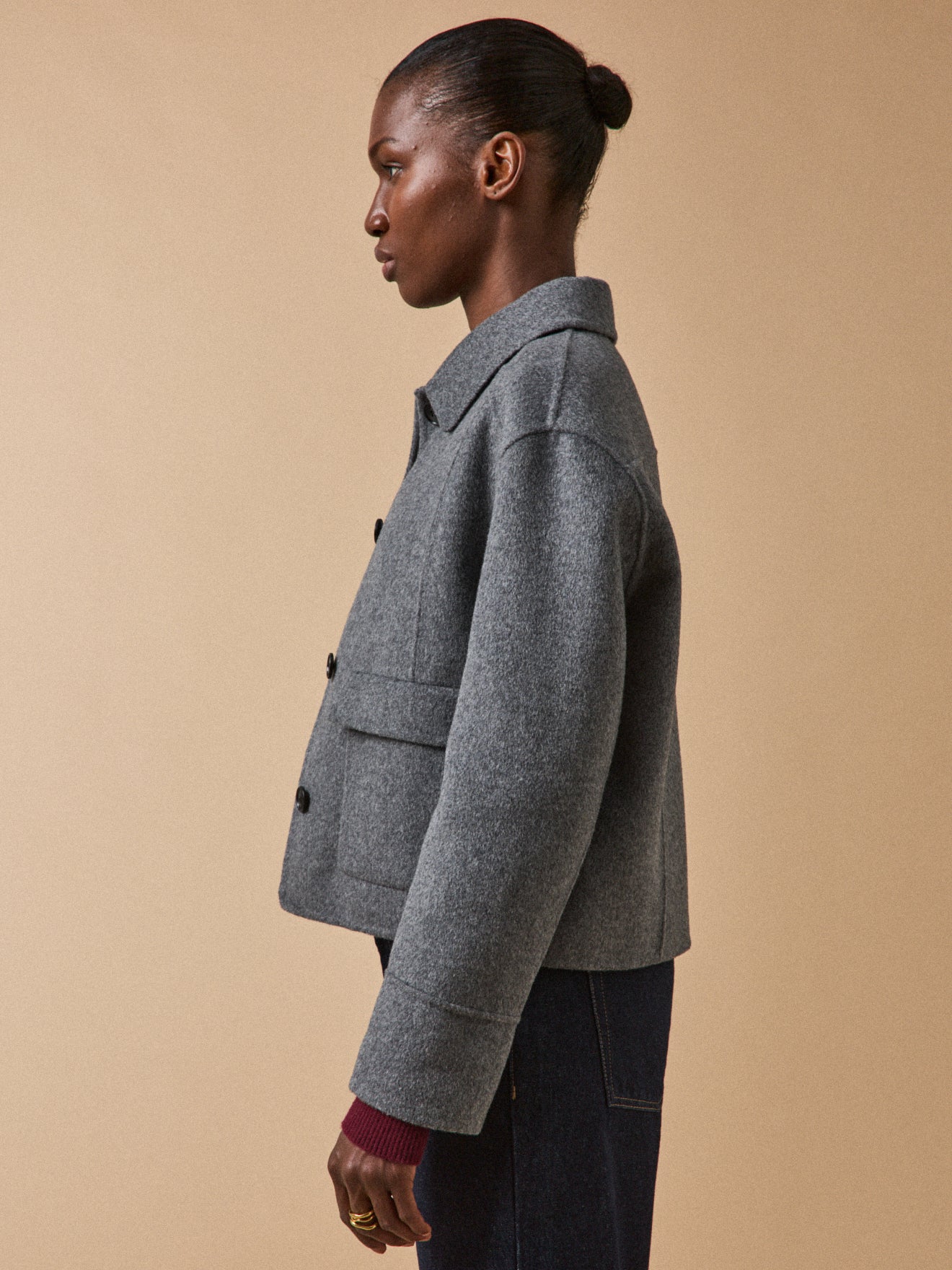 Veste boutonnée lainage double face femme