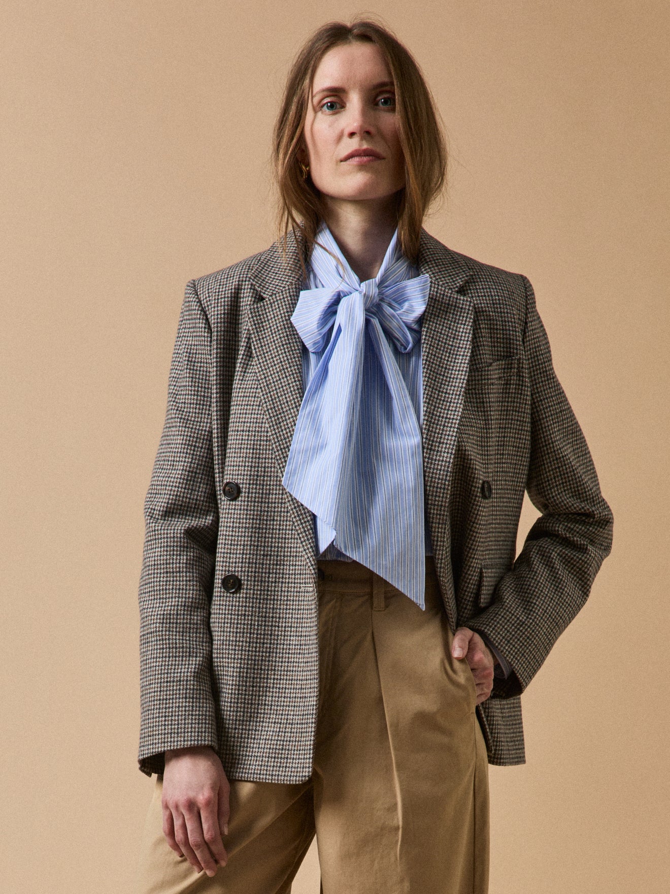 Veste tailleur lainage mini carreaux femme