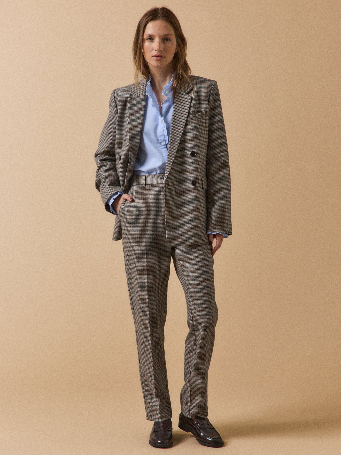 Veste tailleur lainage mini carreaux femme