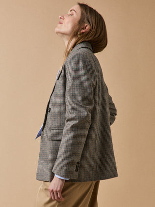 Damesblazer in wolmix met kleine ruitjes