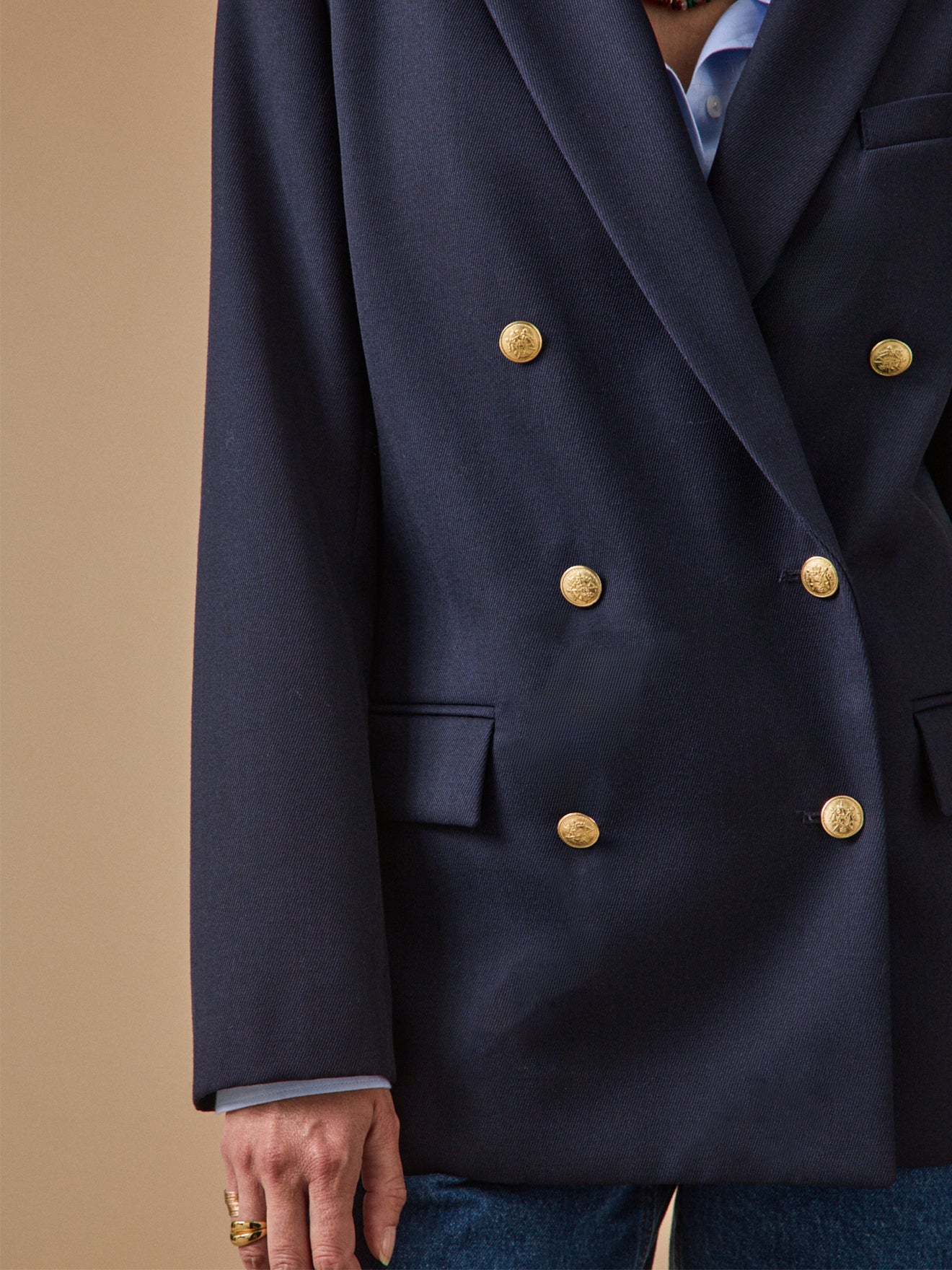 Veste blazer twill uni femme boutons dorés