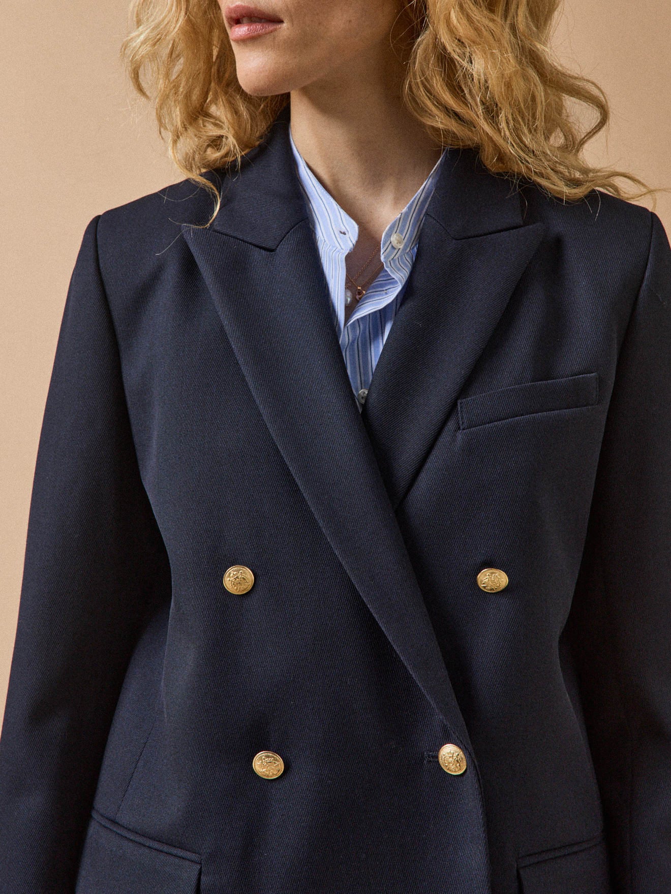Veste blazer twill uni femme boutons dorés