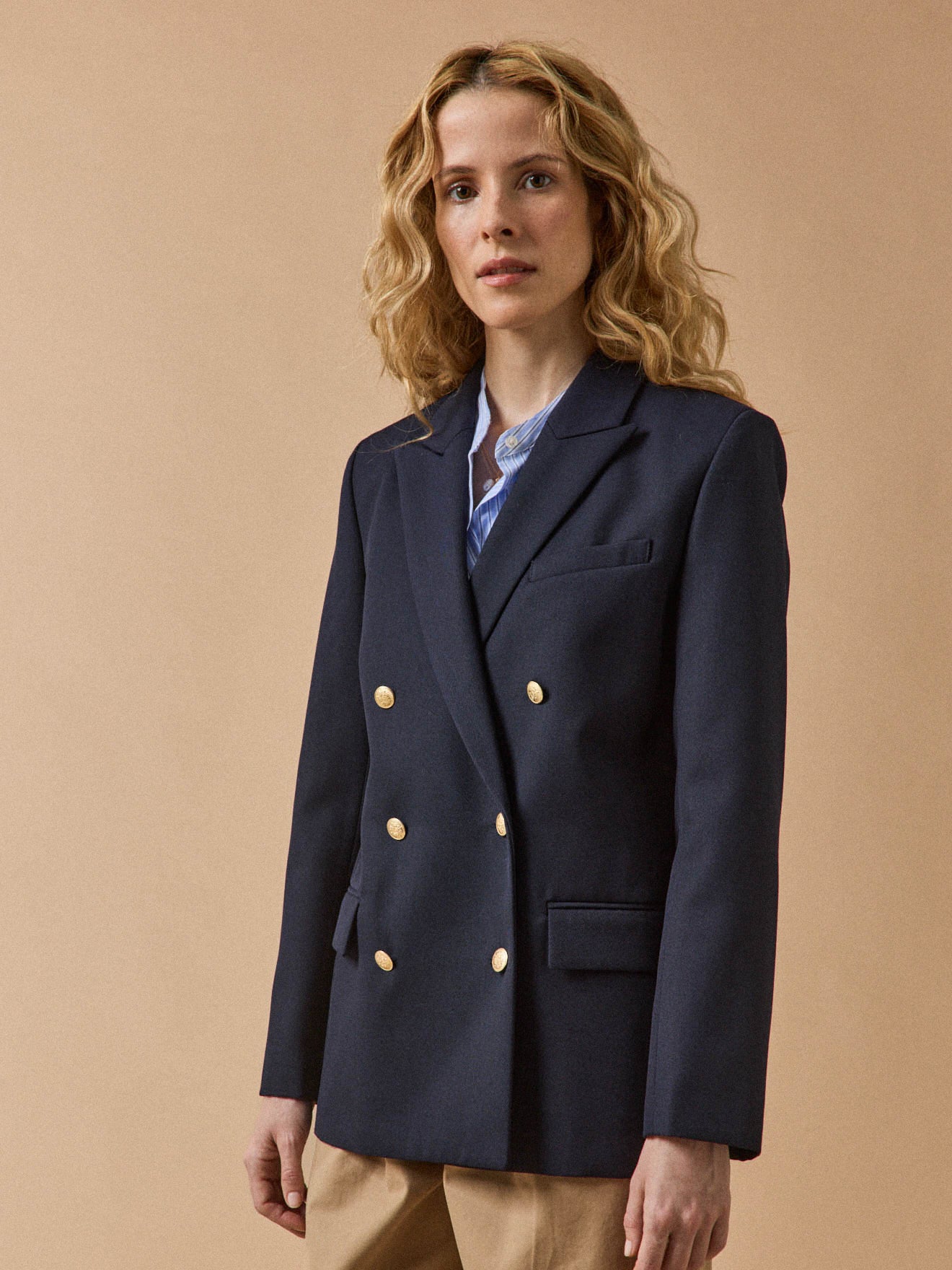 Veste blazer twill uni femme boutons dorés