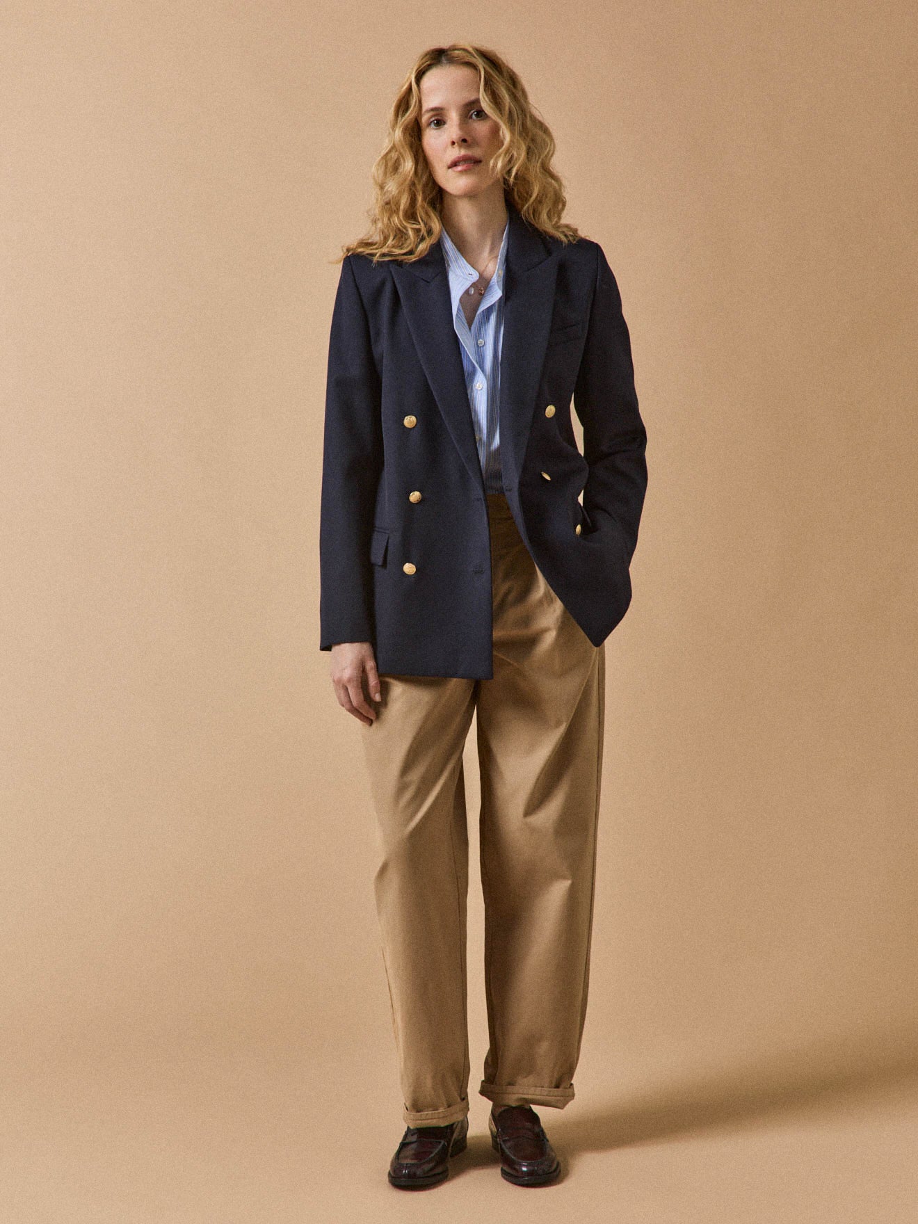 Veste blazer twill uni femme boutons dorés