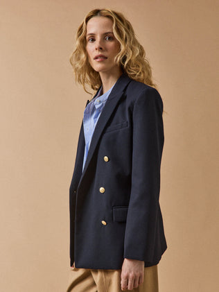 Damesblazer in effen twill met goudkleurige knopen