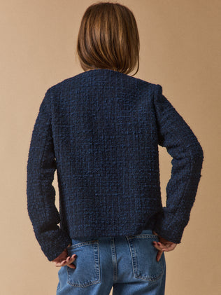 Damesjasje zonder kraag in effen tweed