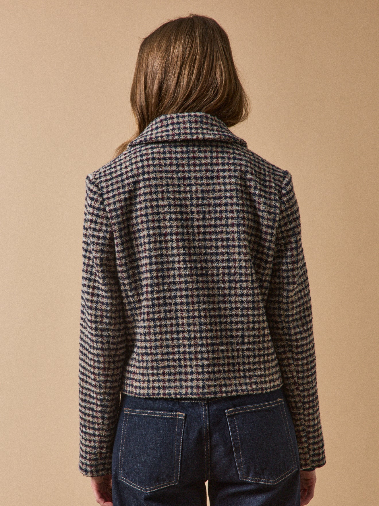 Veste boutonnée tweed carreaux femme