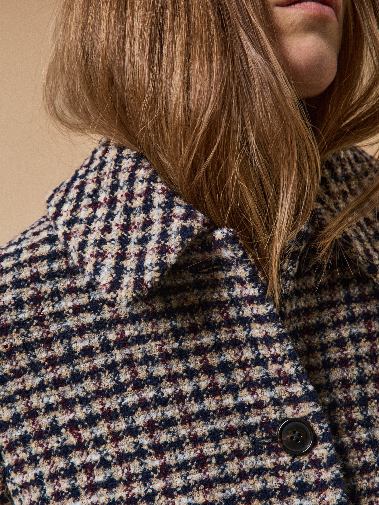 Veste boutonnée tweed carreaux femme