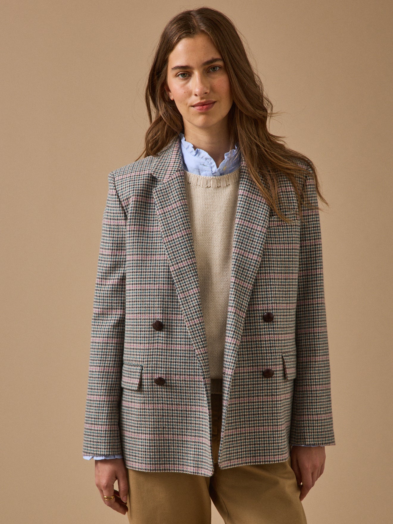 Damesblazer met pied-de-poule - wolmix