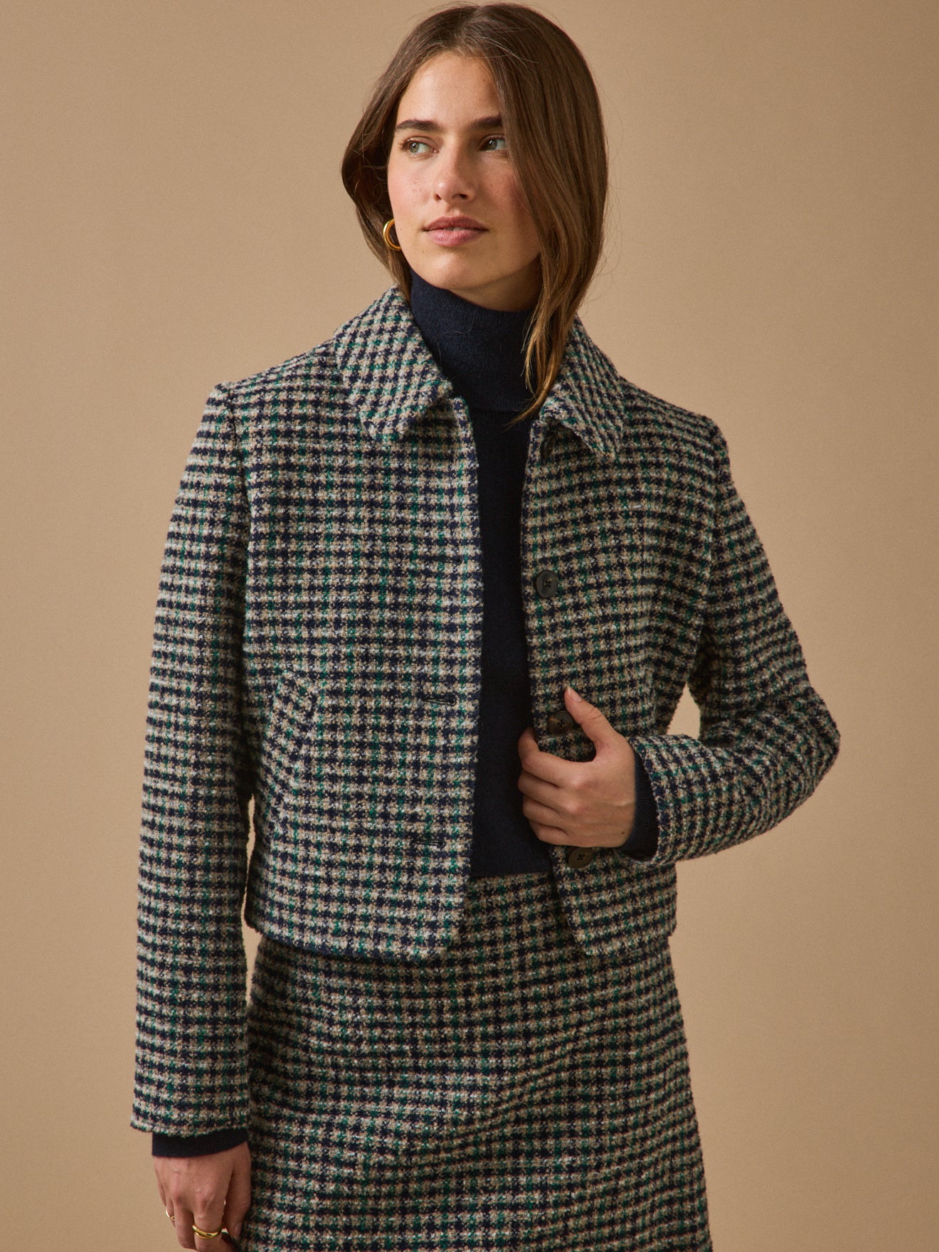 Geruit damesjasje in tweed