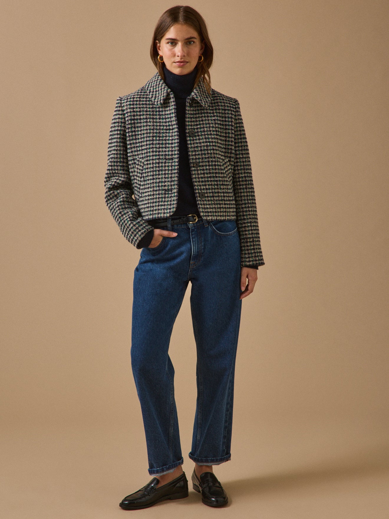 Geruit damesjasje in tweed