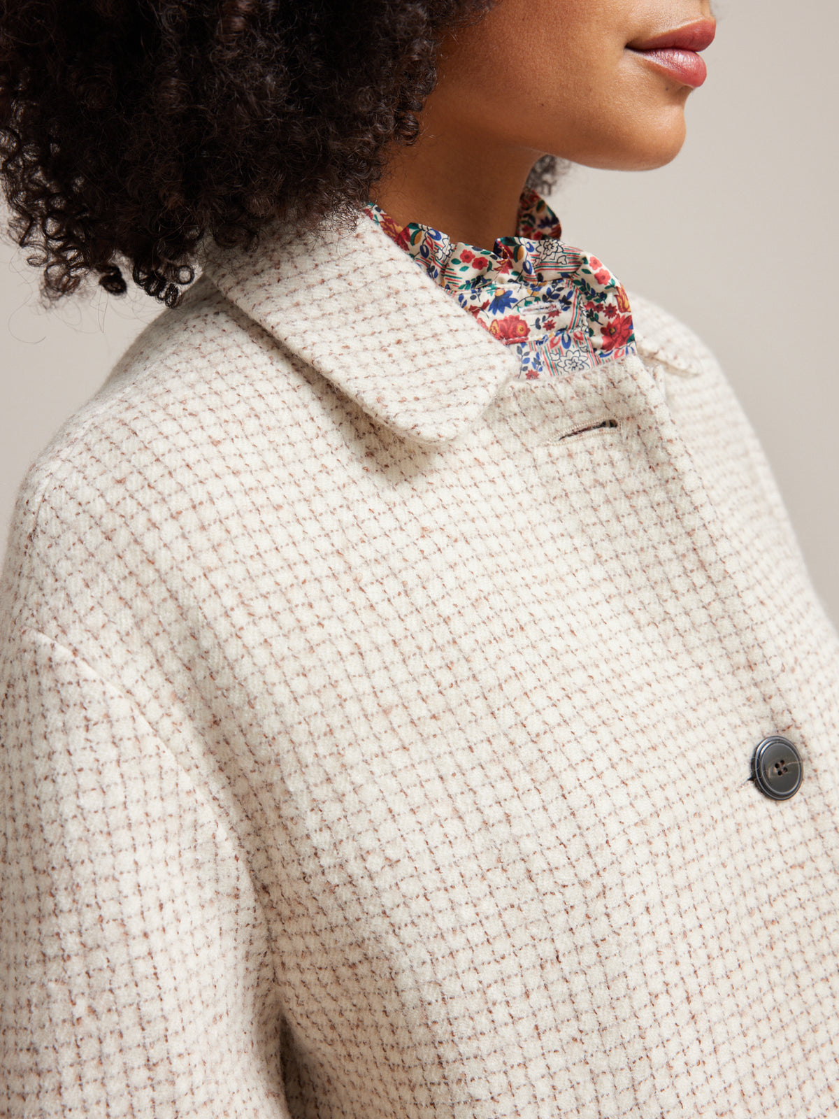 Manteau court lainage carreaux femme