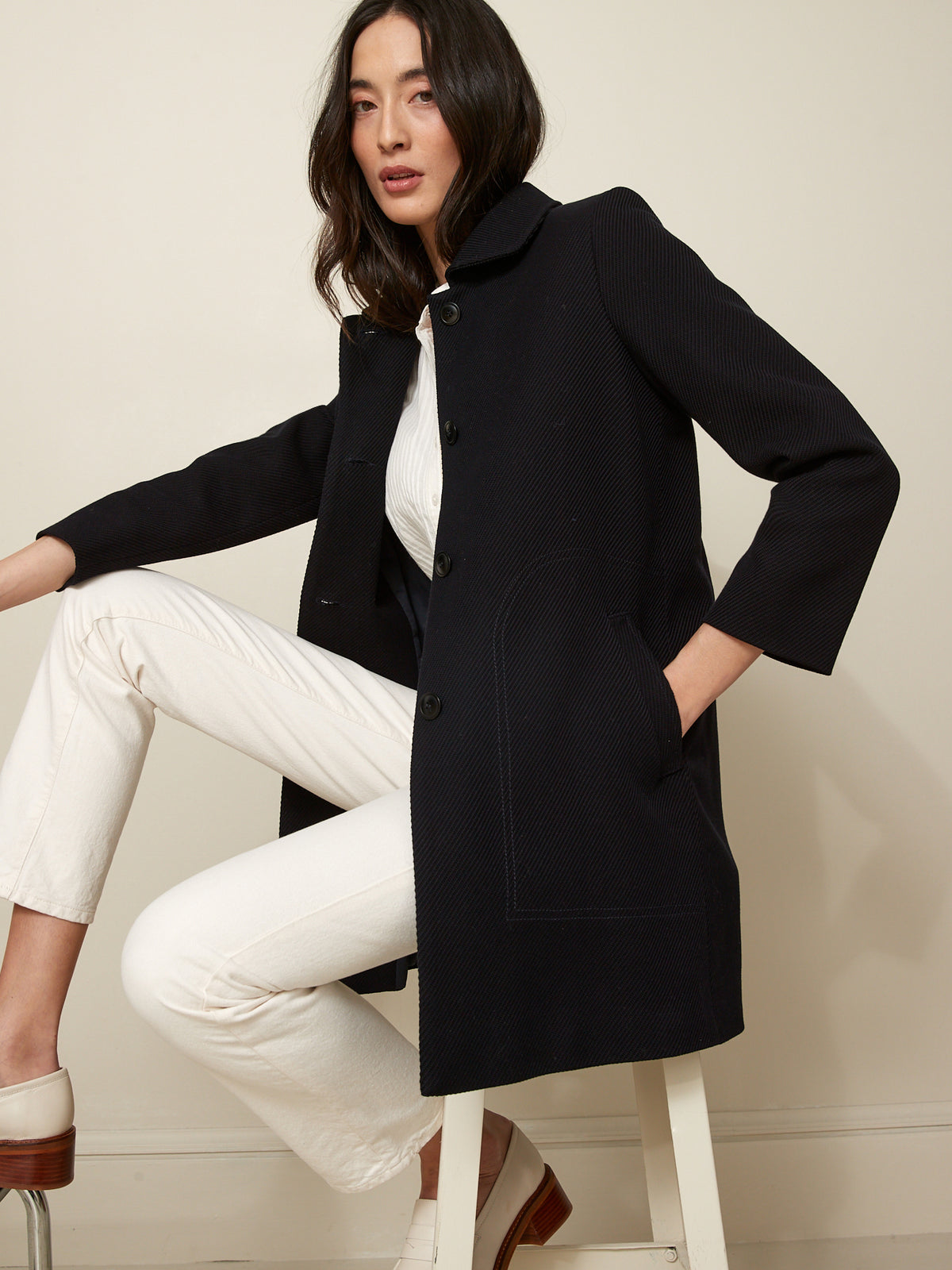 Manteau Car Coat piqué de coton femme