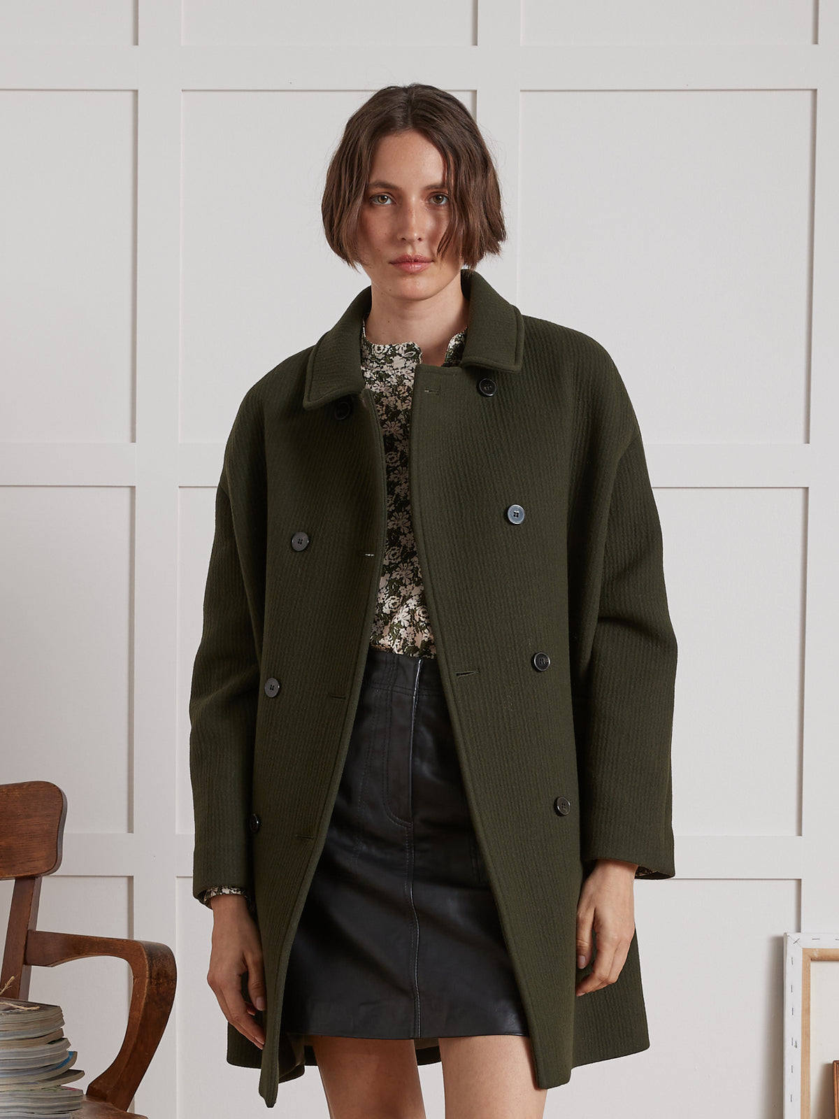 Manteau drap de laine uni femme