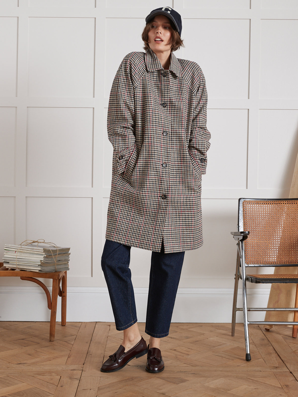 Manteau Car Coat twill carreaux femme