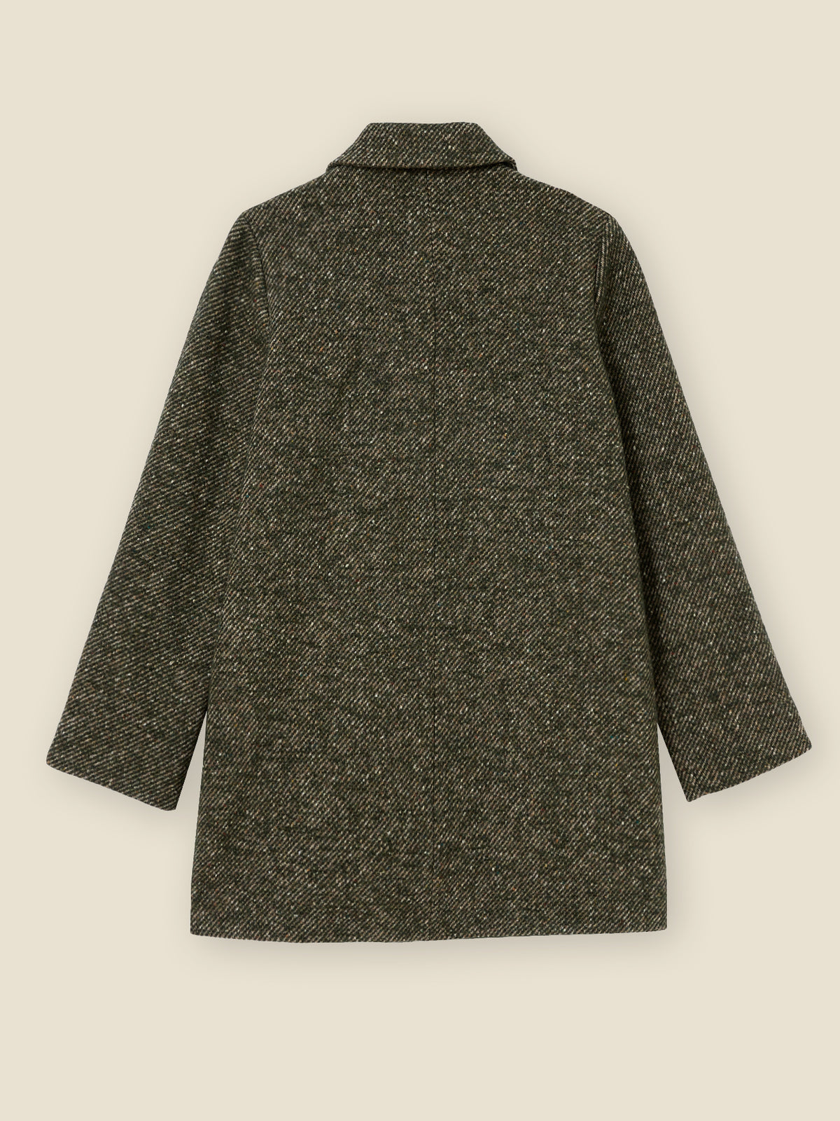 Korte damesmantel in gespikkelde twill