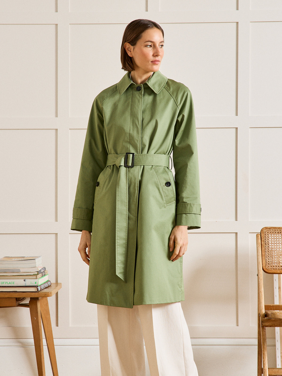 Lange damestrenchcoat met raglanmouwen