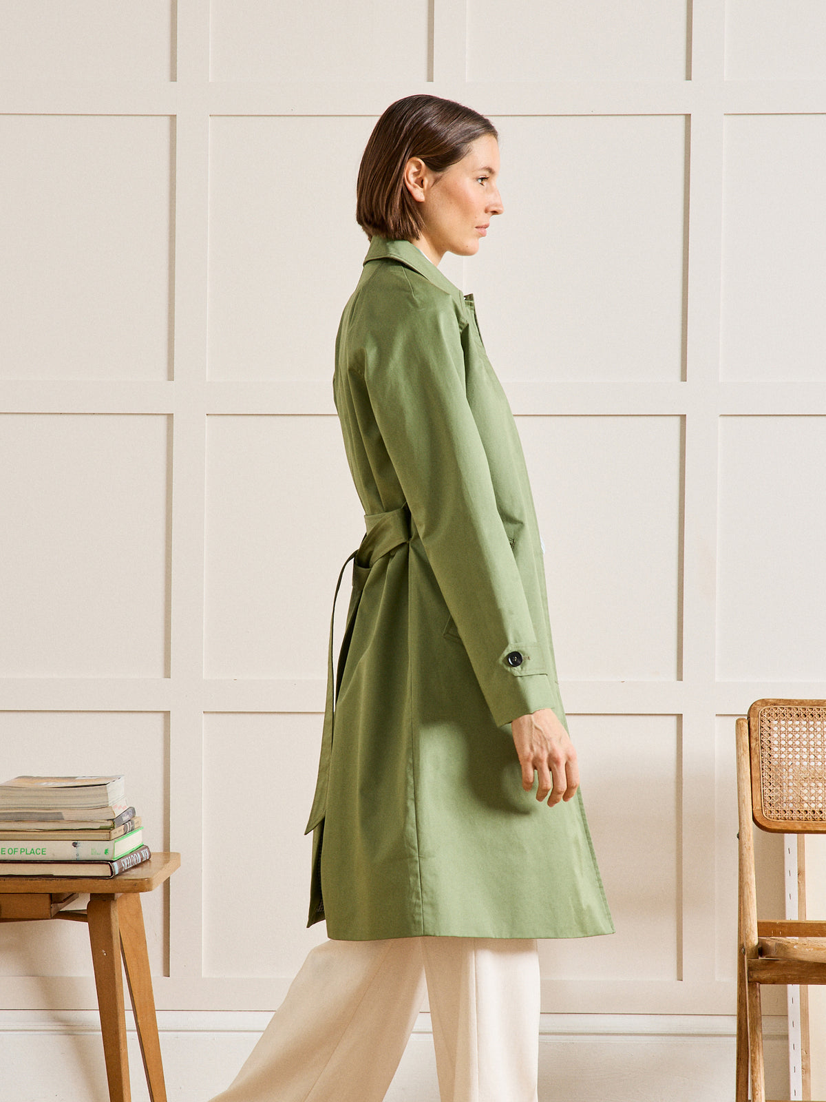 Lange damestrenchcoat met raglanmouwen
