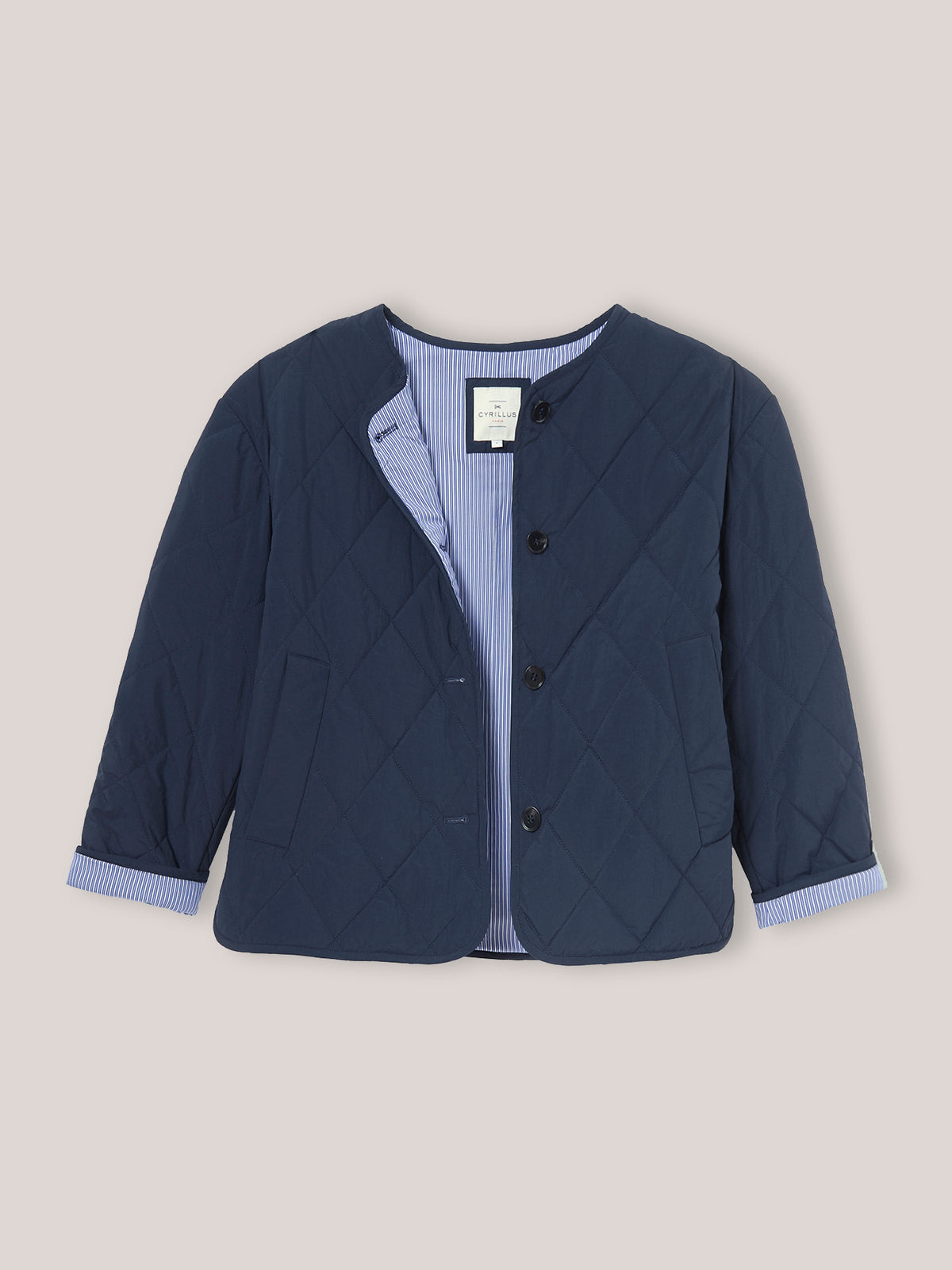 Veste matelassée boutonnée sans col femme
