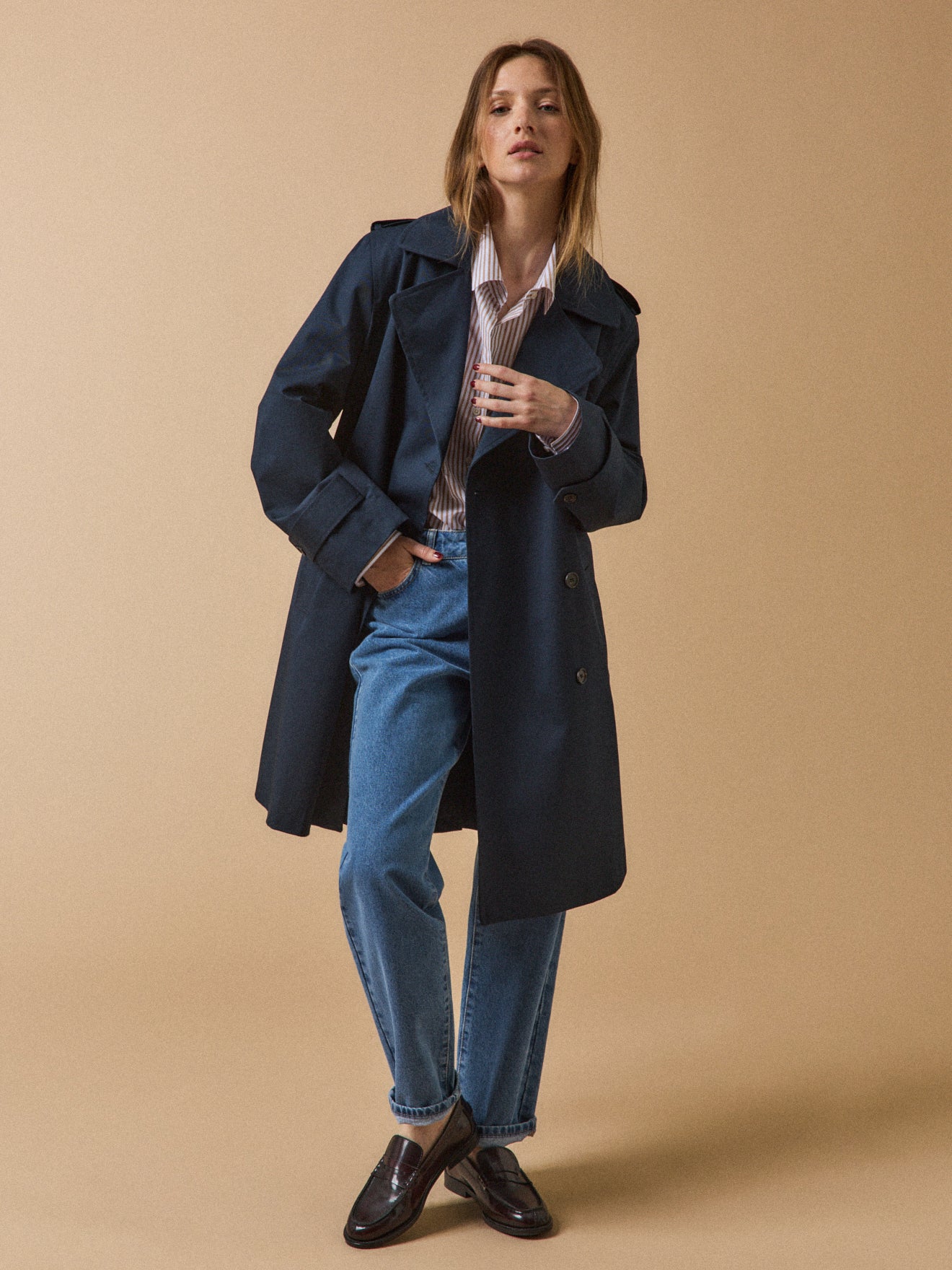 Trench long col tailleur coton biologique femme