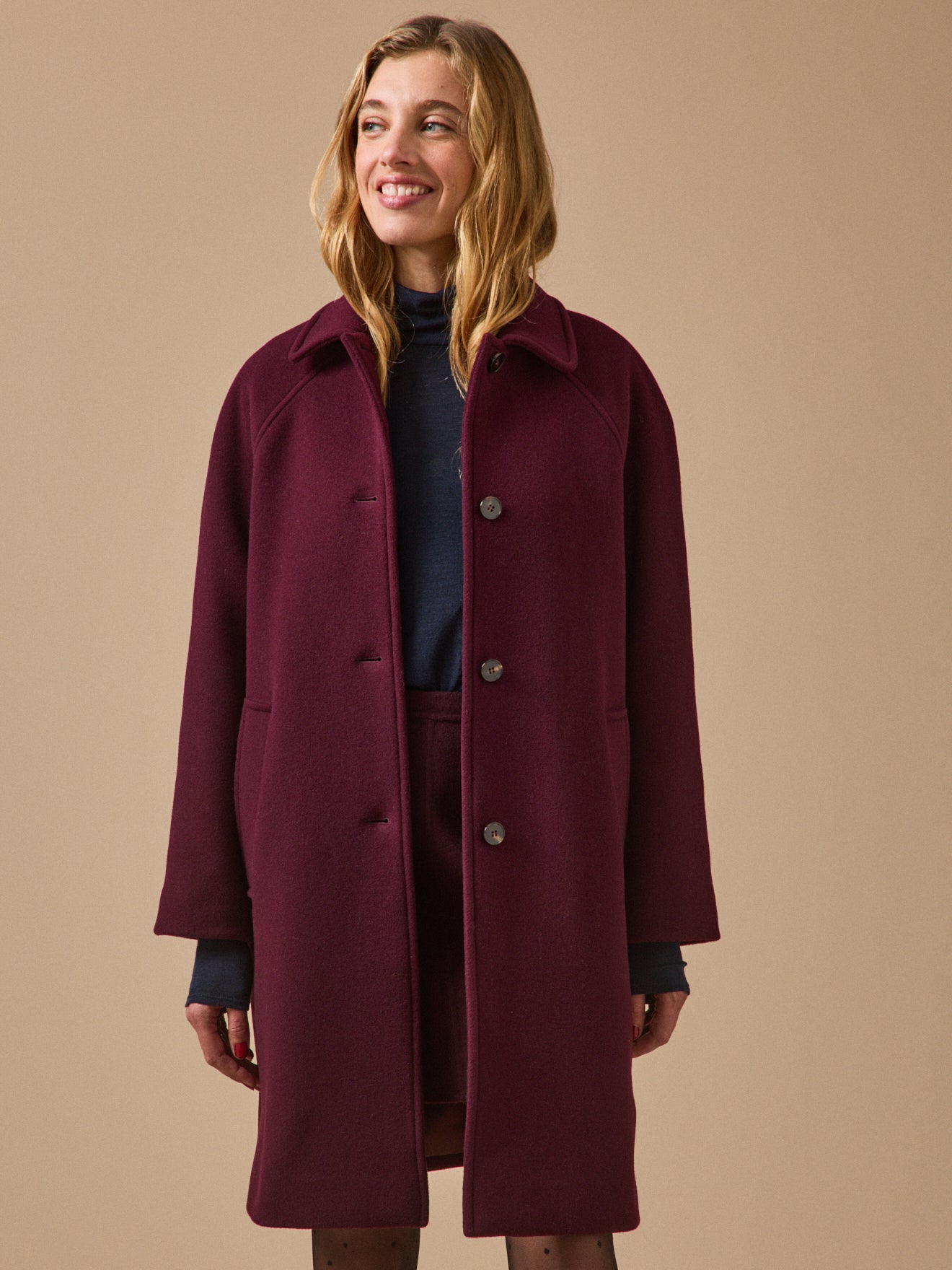 Manteau mi-long lainage uni femme