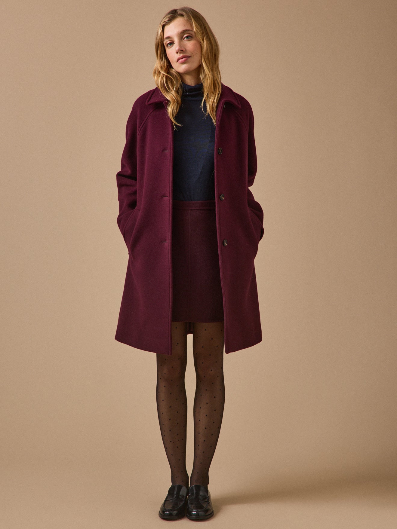 Manteau mi-long lainage uni femme
