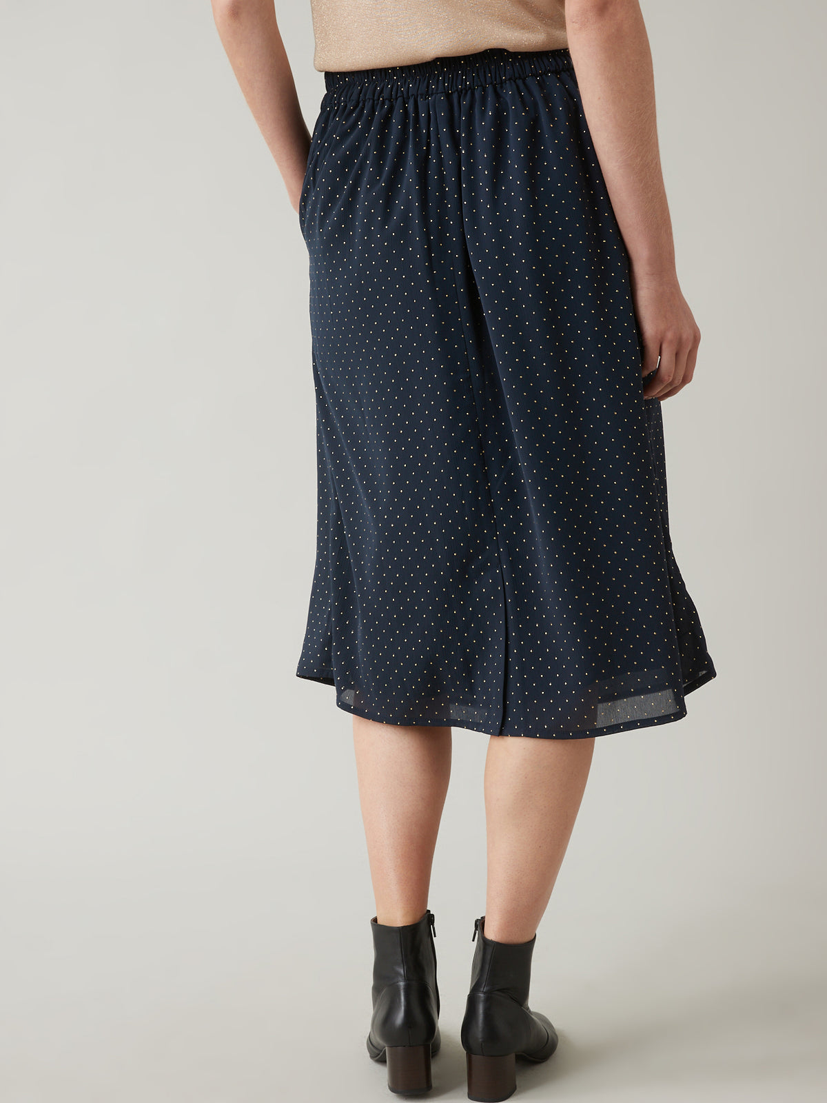 Jupe mi-longue femme pois dorés