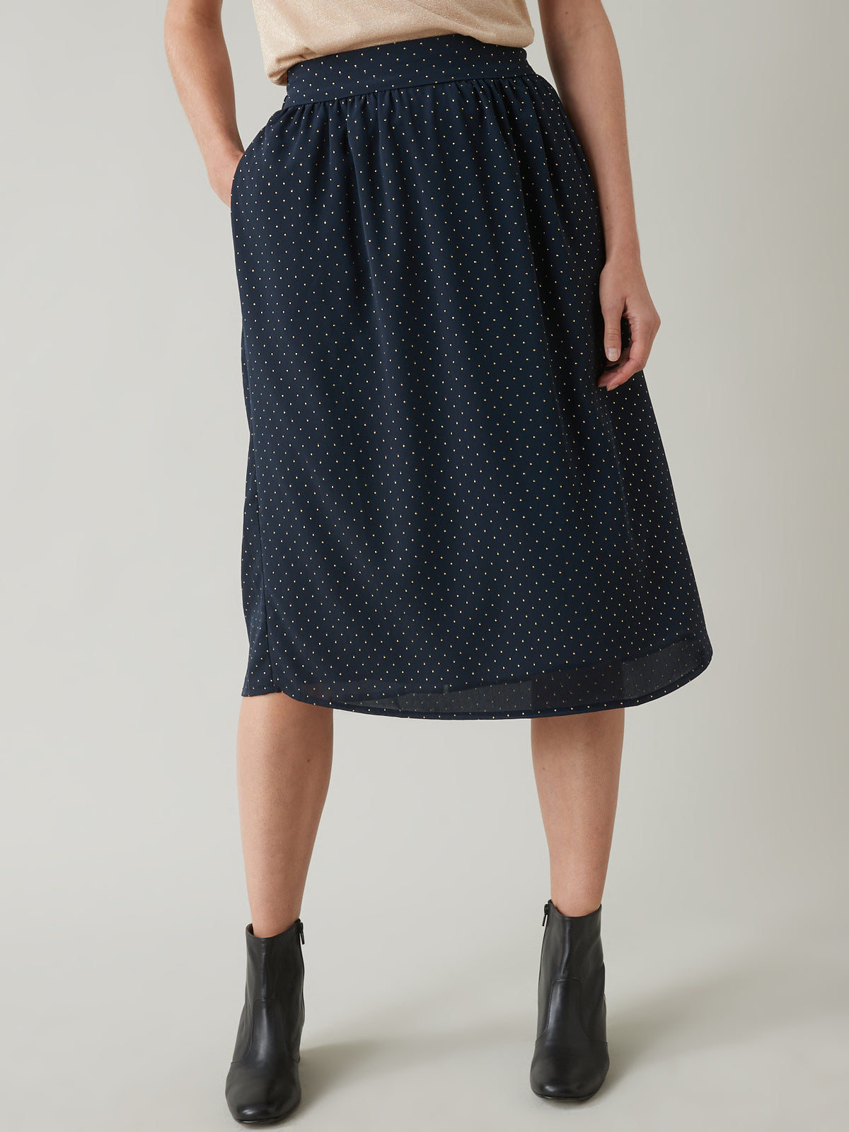 Jupe mi-longue femme pois dorés