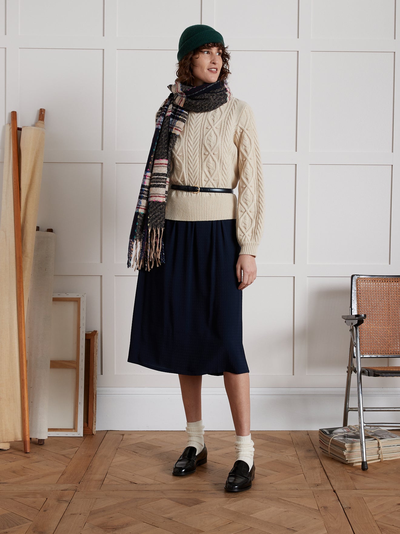 Halflange damesrok in dobby-viscose