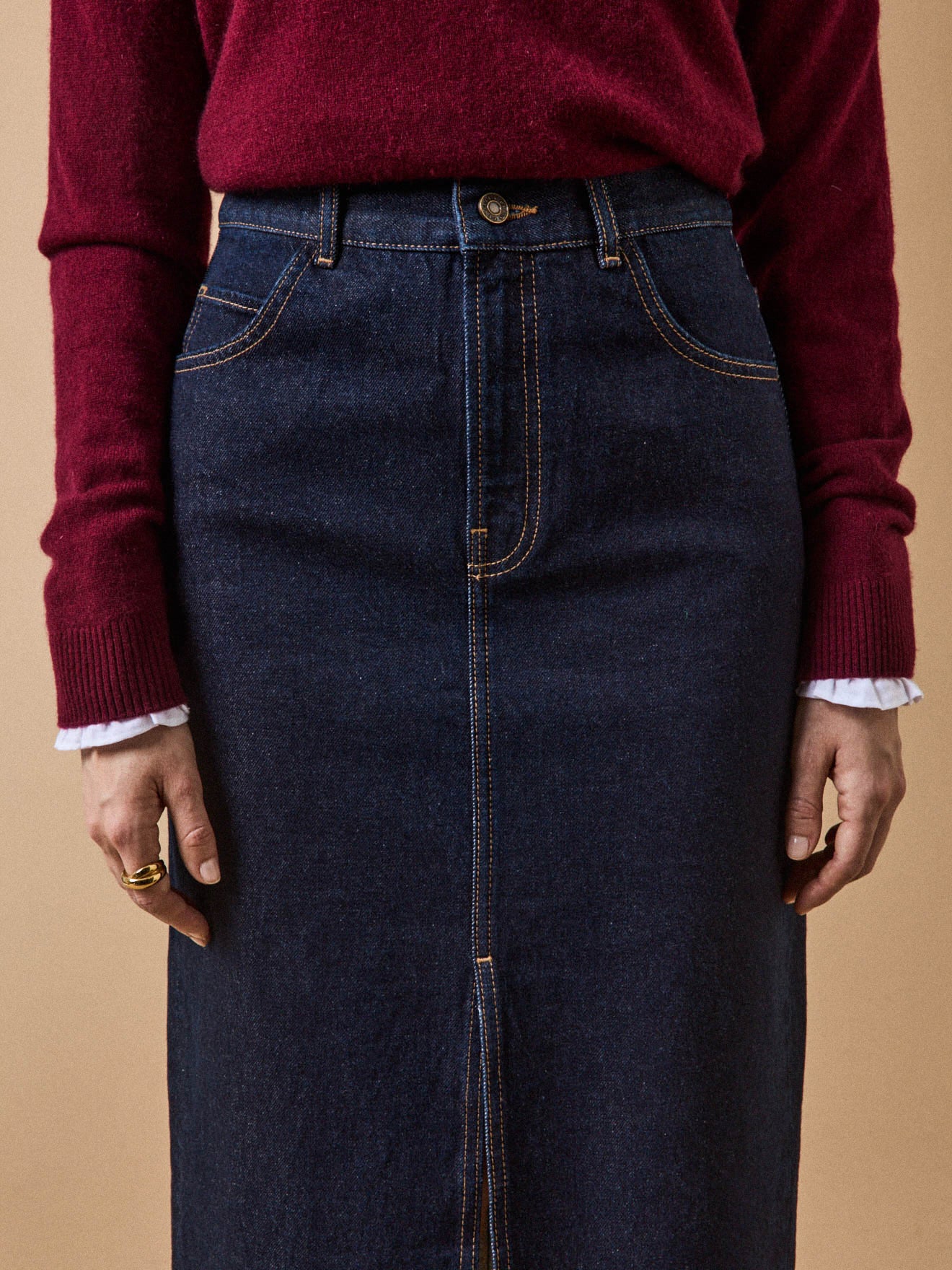 Jupe mi-longue jean femme coton biologique