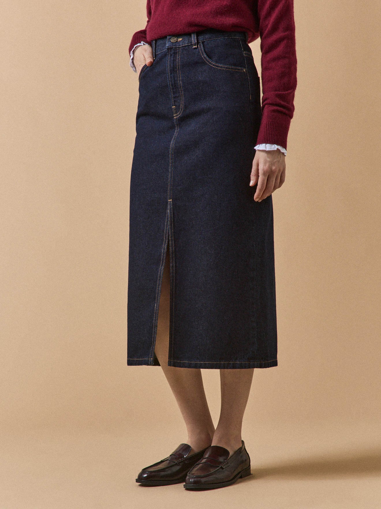 Jupe mi-longue jean femme coton biologique