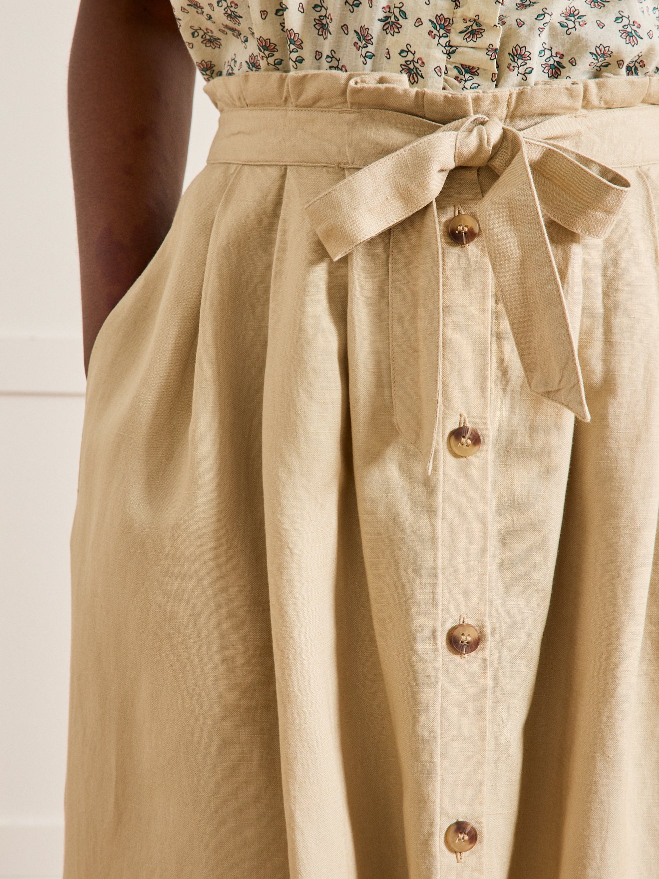 Jupe mi-longue femme en lin et viscose