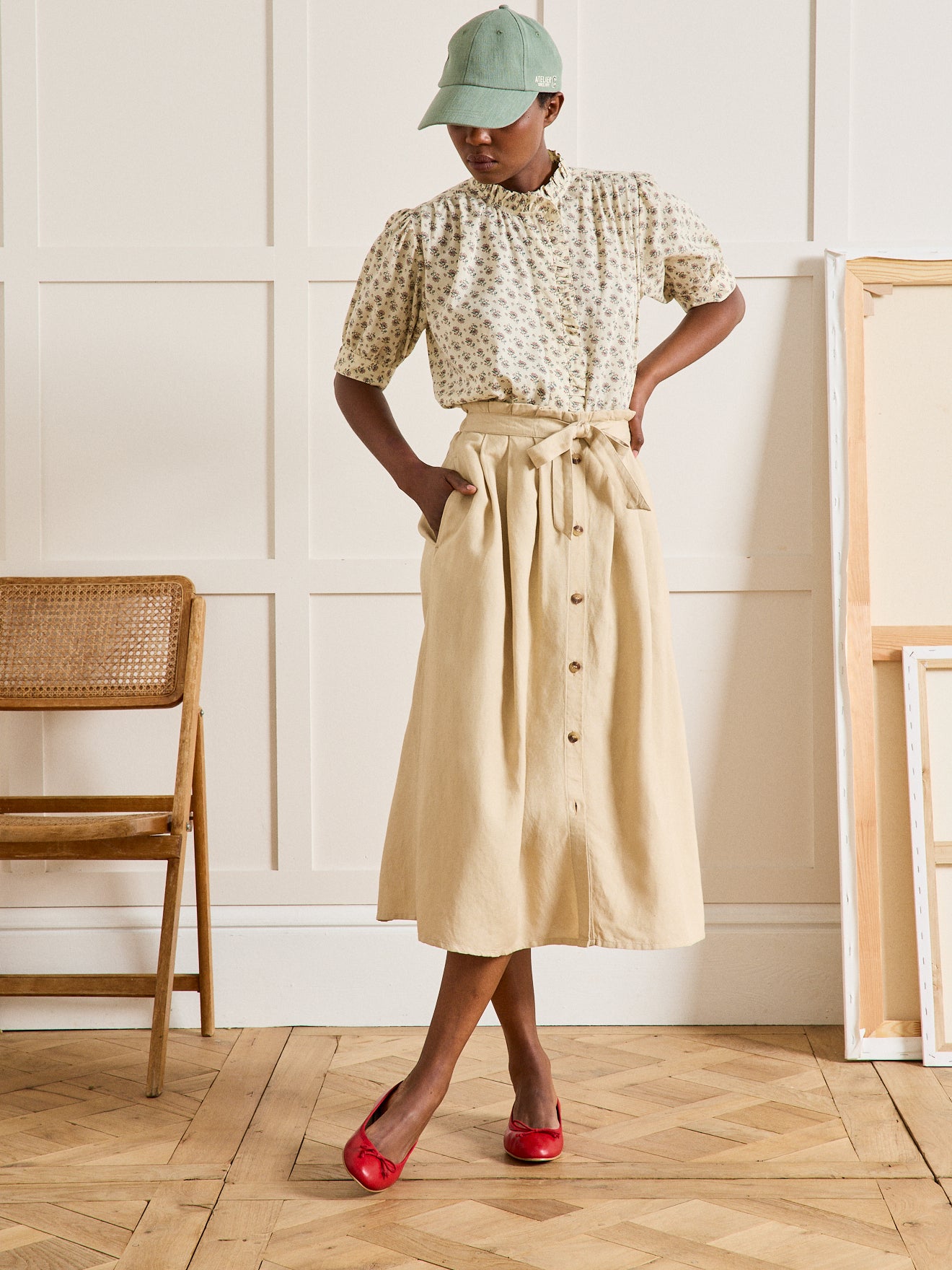 Jupe mi-longue femme en lin et viscose