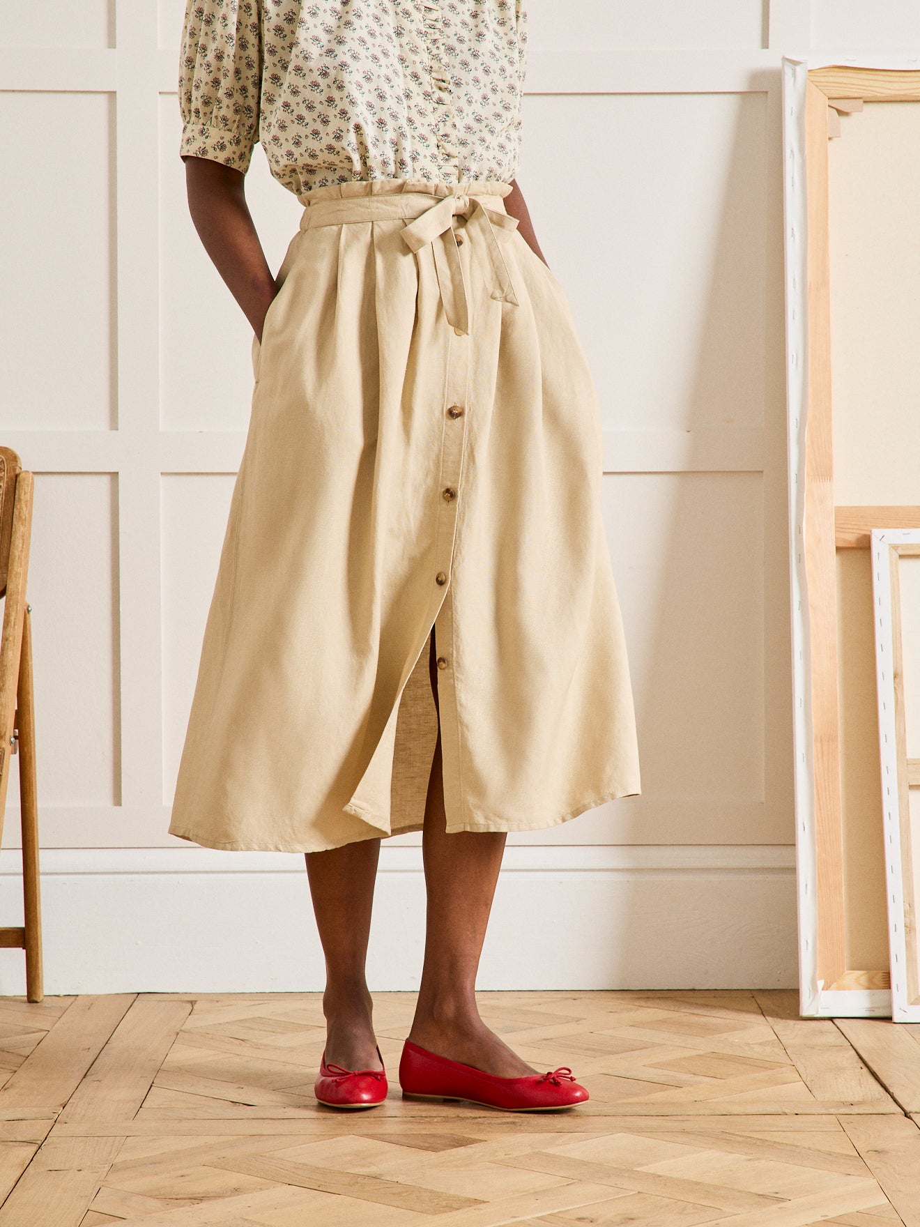 Jupe mi-longue femme en lin et viscose